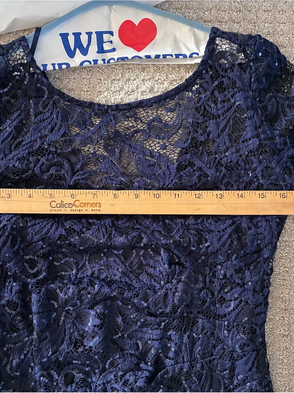 MARINA Navy Sequin Lace Dress - Picture 2 of 13